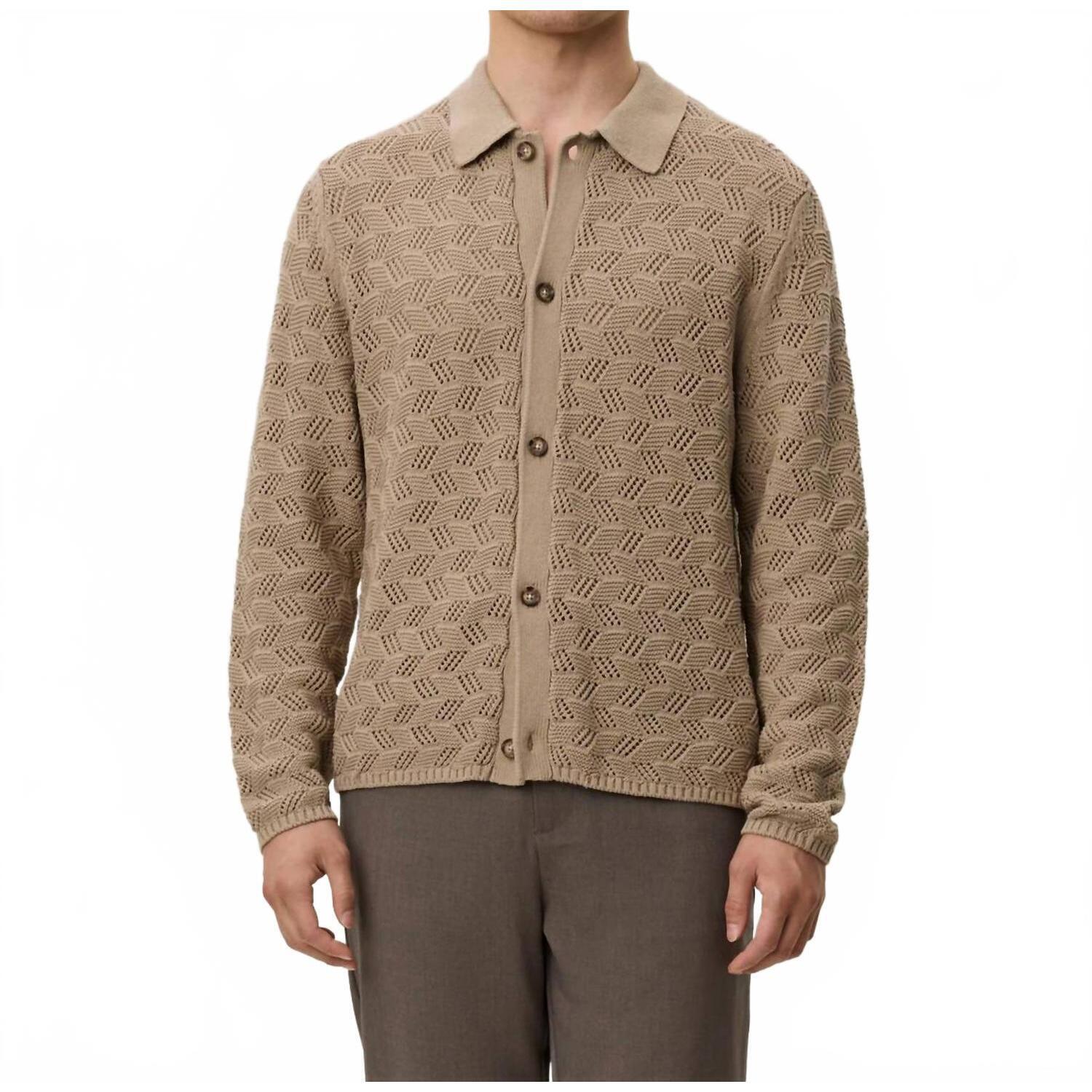 New Les Deux Eloi Knit Shirt In Dark Sand